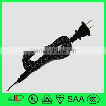 CCC approval 2 pins power cord, RVV 300V/500V white and black cotton braided wire with Chinese plug