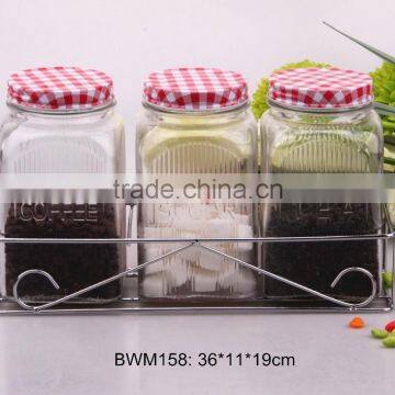 3pcs Glass Jar Set in a Silver Rack