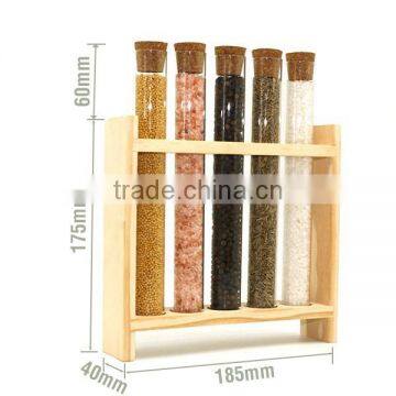 Premium Spice Rack With Wood Stand and Flat Bottom Test Tube