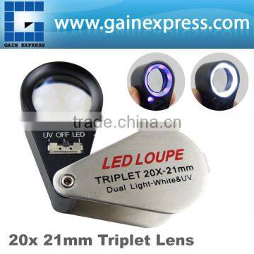 20X Jeweler Loupe Magnifier + LED & UV light 21mm Lens Jewel Identifier Tool