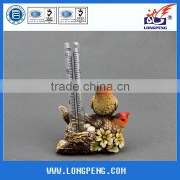 Polyresin Decorative Garden Bird on Branch Rain Gauge,Resin Brid Design Rainfall Records