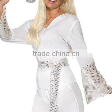 Wholesale Custom Women's Halloween White Top Pants and Belt 70's Disco Lady Costumes Adults photo-3