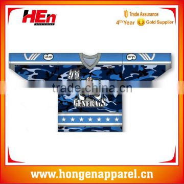 Hongen apparel Hot Sale high quality popular blue camo hockey jerseys