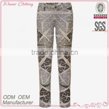 newest fashion jeans print pattern beaded capris skinny pictures sexy jeans women