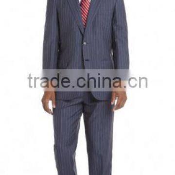 Blue And White Pinstriped Wool Two-Button Suit (SHT1109)