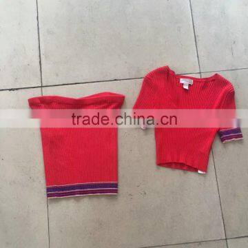 Yiwu stocklots ladies branded knitted cashmere sweater suit