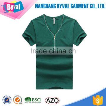 China Factory Latest Style 180 Grams Short Sleeve Round Neck Cotton Black Men Blank Zip T-Shirt photo-3