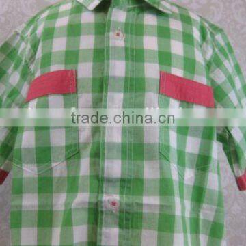 Boys Apple Green Plaid Shirt Cotton Fashion T Shirt photo-3