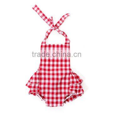 Newborn Baby Girls Gingham Bubble Kids Fashion Sunsuit Romper photo-3