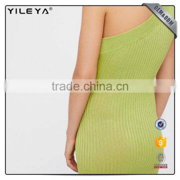 Yileya Manufacturer Full Services Offer Light Knit Green Bodycon Midi One Shoulder Dress photo-3