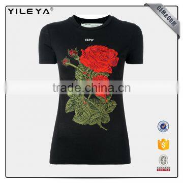 Customizable Woman Red Flower Embroidered Womens t Shirt photo-4