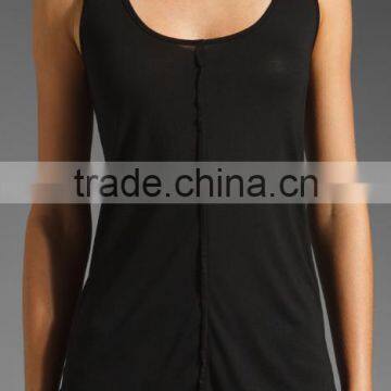 Jersey Raw Edges Black Tank Tops photo-2