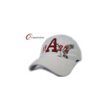 Stone Washed Heavy Cotton Twill Golf Baseball Hats With Printed Hawk Pattern