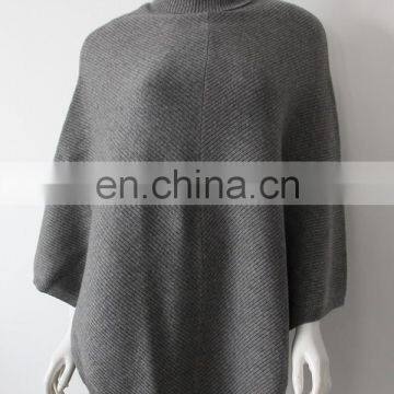 wholesale Luxury 12gg full rib knit cashmere roll neck poncho sweater