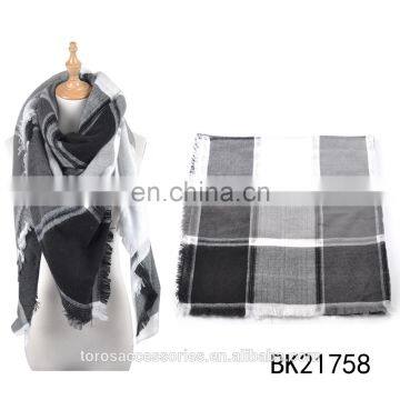 TOROS small MOQ winter woven fashion tartan plaid blanket scarf