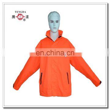 OEM flourescence orange 210T polyester breathable rain jacket with reflective logo