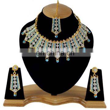 Turquoise Stylish Designer Gold Plated Bollywood Party wear Jewelry Necklace Set Color