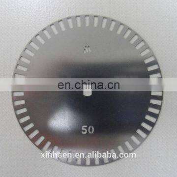 Etching stainless steel optical encoder disk with company logo