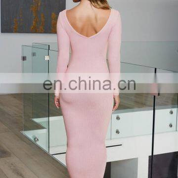 Wholesales Women V-Neck Fashion Casual Dresses Ladies Bodycon Long Sleeve Long Dresses Women Autumn Dresses photo-6