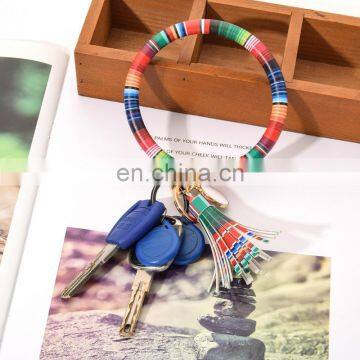 PU Leather Key Chain Women Circle Tassel Bracelet Wristlet Keychains Girl Key Ring Wrist 35colors photo-6