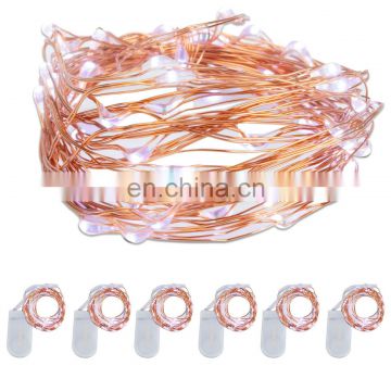 Waterproof 2m Mini CR2032 Button Coin Dry Battery Operated Silver Copper Wire Led Fairy String Light