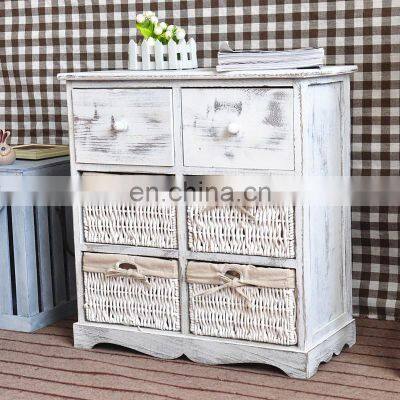 Antique Wood Carved Cane Cabinet Furniture Chest of Wicker Plastic Weave Drawers photo-5