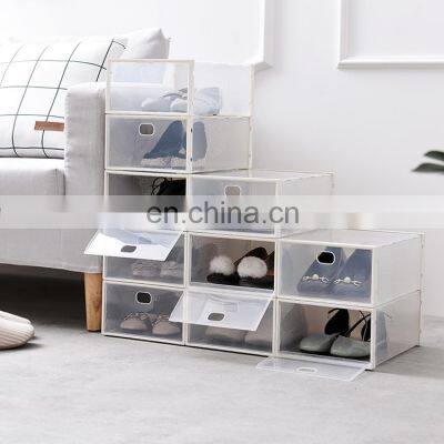 2020 Best Selling Transparent PP Plastic Clear View Fold Drop Front Door Open Stackable Home Baby Underbed Shoe Storage Box Rack