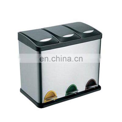 Hot top sale recycling bin with 3 compartments stainless steel recycle bin home and hotel large recycle bin