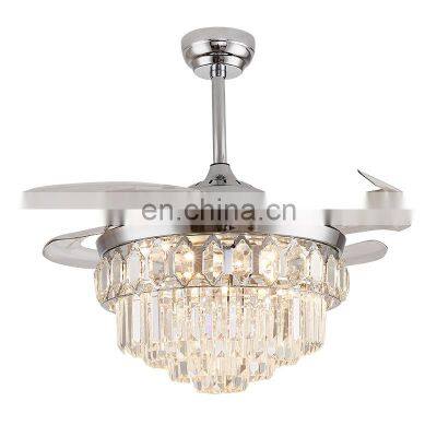 2021 new model retractable fandelier ceiling fan 42 inch Chandelier fan Ceiling fan light crystal with remote