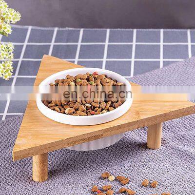 Bamboo wooden luxury ceramic pet feeder 2022 weight trendy personalized dog and cat bowl elevated eco ecofriendly rack