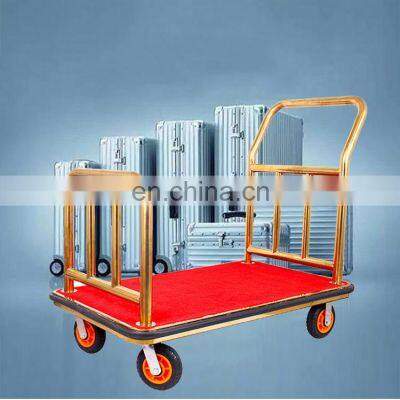 High Quality Titanium Gold Plated Hotel Luggage Cart Bellman Cart Trolley Service photo-2