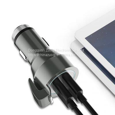 17W USB C 2-Port Car Charger 3.0 Fast Charging for Phone With Stainless Steel Safety Hammer photo-2