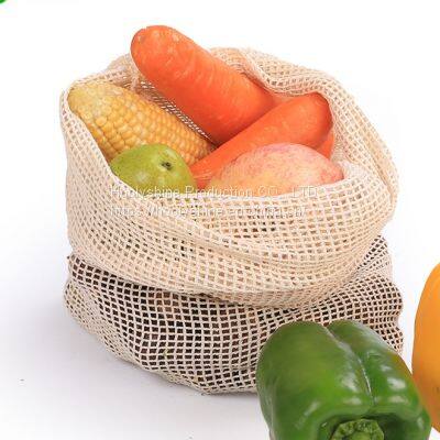 Pure Cotton mesh bag vegetable bag fruit bag storage bag reusable drawstring bag