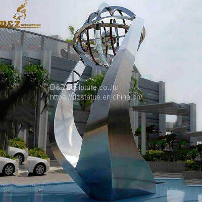 Stainless Steel Large Outdoor Water Fountains With Lights and Globe DZM-1413 photo-2