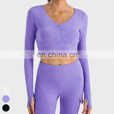 Wholesale Quick Dry Tops Custom Workout Wear Running T Shirt Sports Wear Gym Fitness Top Long Sleeve Yoga Shirt For Women