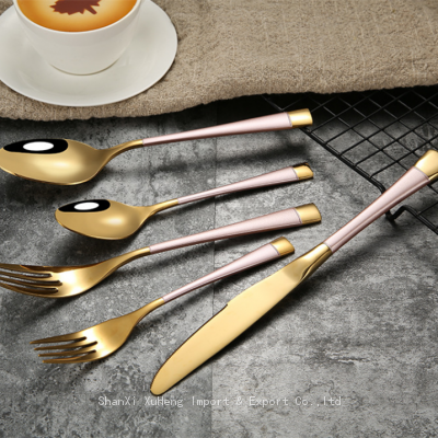 Luxury Stainless Steel Wedding Banquet Pink And Gold Plated Cutlery Silverware Flatware Spoon And Fork Set