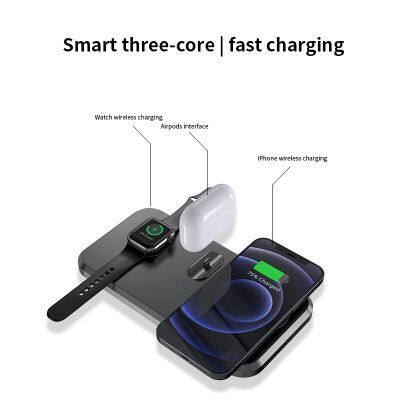3in1 Foldable Wireless Charger Adjustable Multifunctional Stand Fast Charging Station for Earphone Smart Watch and Phone