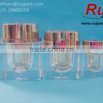 15g 30g 50g Square right angle double layers acrylic facial cream jars / containers with clear outer and golden inner cap