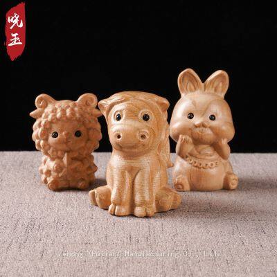 Chinese Zodiac Cartoon Ornaments Peach Wood Carving Hand-held Dolls Wood Carving Animal Zodiac Ornaments photo-2