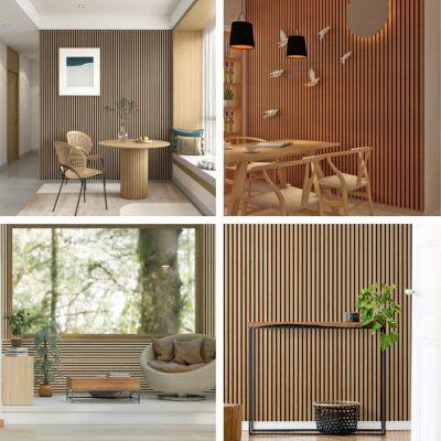 Acoustic Wooden Veneer Surface Slat Decor Wall Panels for Modern Living Room Bedroom Apartment Wall Decoration photo-3