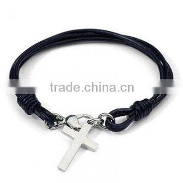 China factory supply customized cross charm bracelet unisex braided leather bracelet