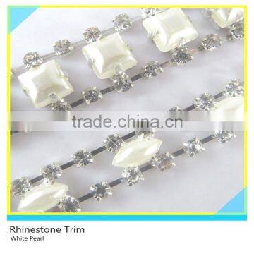 Fancy Crystal Trimming Rhinestone and Pearl Cake Trim Silver Cup Chain mix 888 Crystal