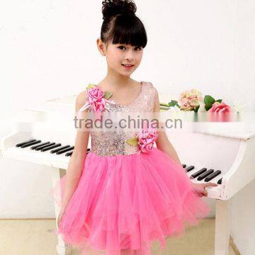 In-stock Children Princess Modern Dance Costume Sequin Dance Costume School Girls( Pink , Green, Orange) photo-4