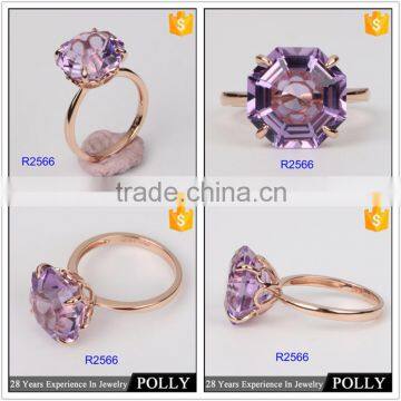 Latest dubai gold ring design for girls single stone finger amethyst ring