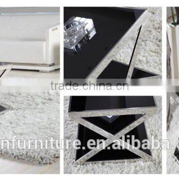 Living Room RB-1406 Modern Black Stoving Varnish Rectangular Tempered Glass Coffee Table With Stainless Steel Tea Table photo-2