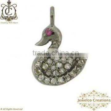 Pave Diamond Duck Charm Pendant, Sterling Silver Bird Pendant, Bird Jewelry, Diamond Pave Fashion Charm Jewelry Wholesaler