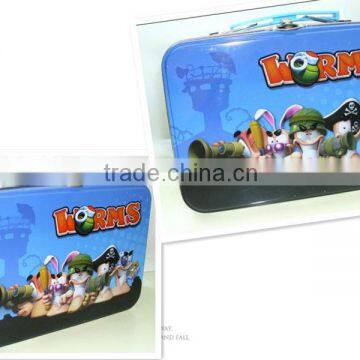 Tin Suitcase/Gift Tin Box with Handle, Tinplate with CMYK Printing