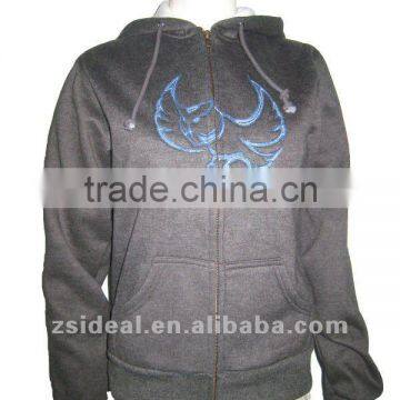 Ladies' health gray polyester cotton YKK Metal Zip up hoodies&sweatshirts