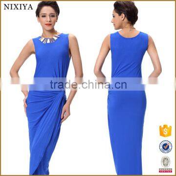 Royal Blue Sleeveless Middle Aged Women Fashion Fress Model