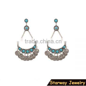 >NEW SW16589 Handmade Drop Bead Earrings Coin Fringe Earrings/